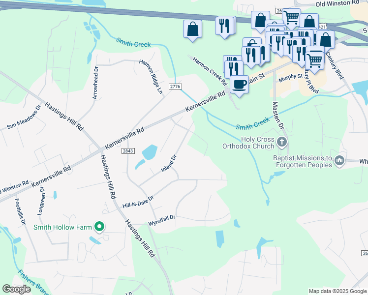 map of restaurants, bars, coffee shops, grocery stores, and more near 719 Inland Drive in Kernersville