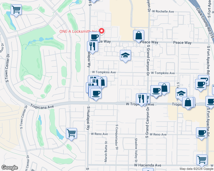 map of restaurants, bars, coffee shops, grocery stores, and more near 4790 Arial Ridge Street in Las Vegas
