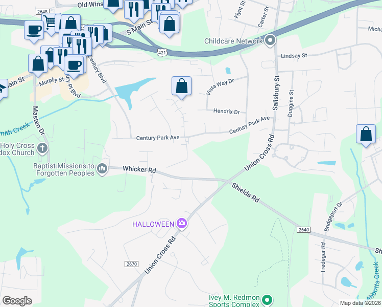 map of restaurants, bars, coffee shops, grocery stores, and more near 522 Brookside Court in Kernersville