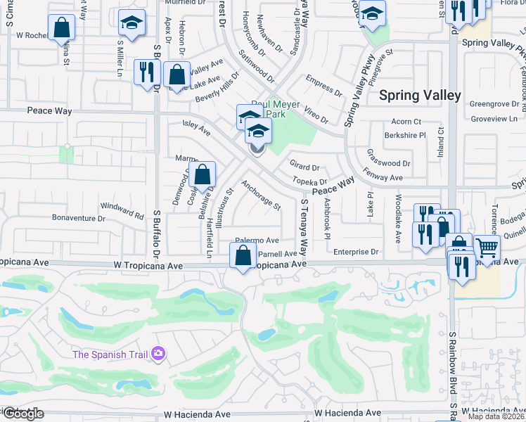 map of restaurants, bars, coffee shops, grocery stores, and more near 4772 Yorkfield Circle in Las Vegas