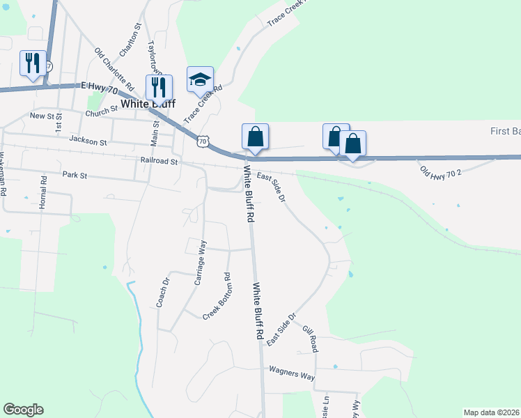 map of restaurants, bars, coffee shops, grocery stores, and more near 1018 White Bluff Road in White Bluff