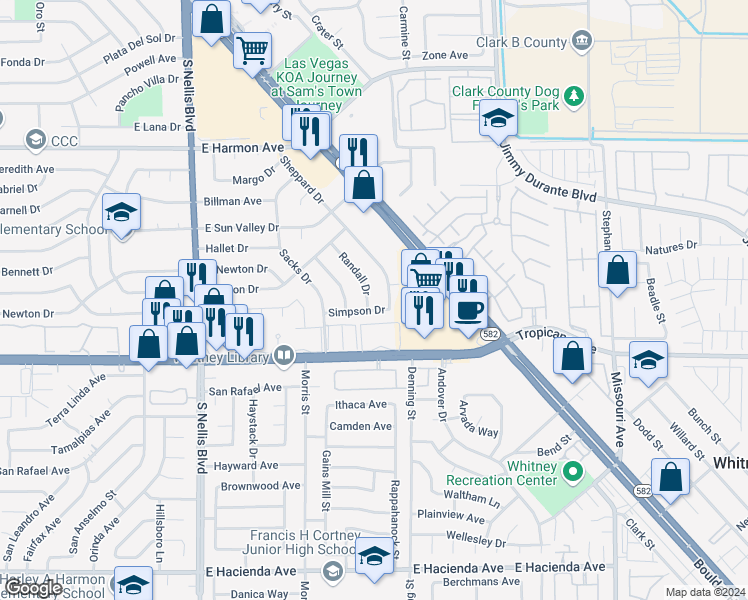 map of restaurants, bars, coffee shops, grocery stores, and more near 4818 Randall Drive in Las Vegas