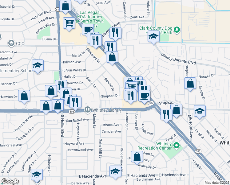 map of restaurants, bars, coffee shops, grocery stores, and more near 4818 Randall Drive in Las Vegas