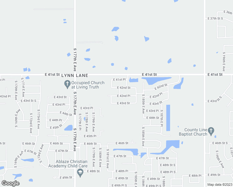 map of restaurants, bars, coffee shops, grocery stores, and more near 18119 East 42nd Place in Tulsa