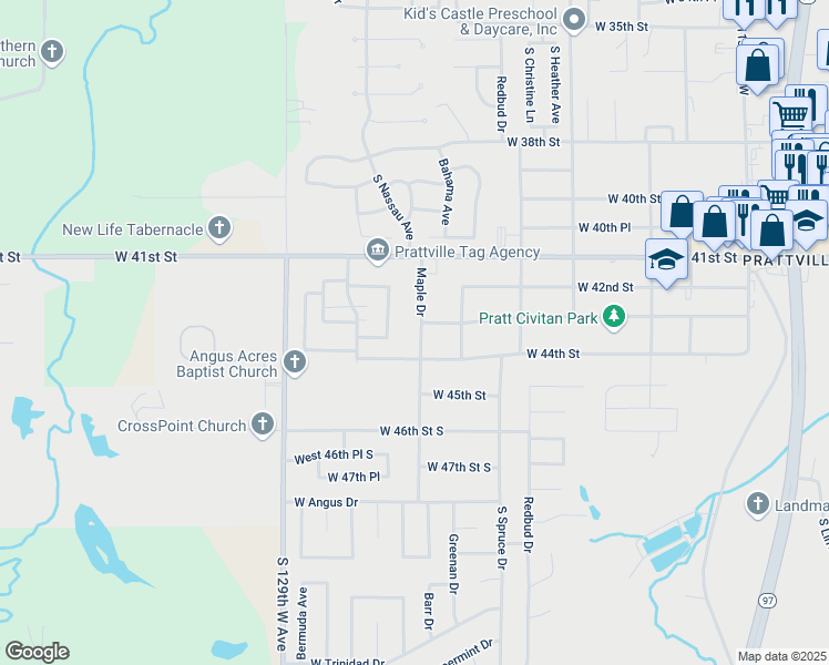 map of restaurants, bars, coffee shops, grocery stores, and more near 4302 Maple Drive in Sand Springs