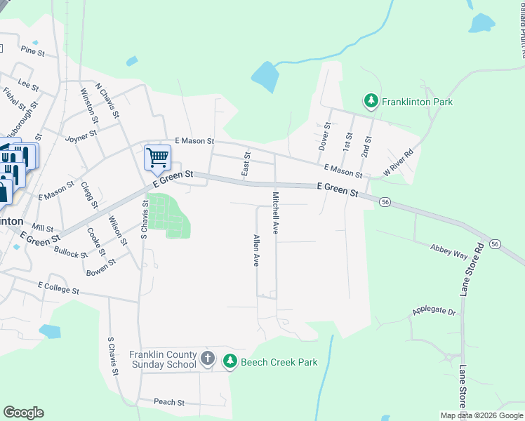 map of restaurants, bars, coffee shops, grocery stores, and more near 23 Communication Drive in Franklinton