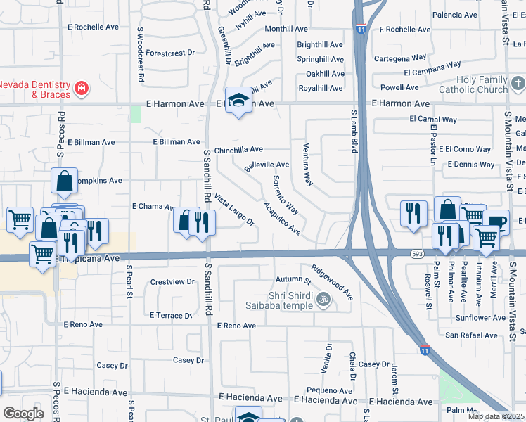 map of restaurants, bars, coffee shops, grocery stores, and more near 3961 Acapulco Avenue in Las Vegas