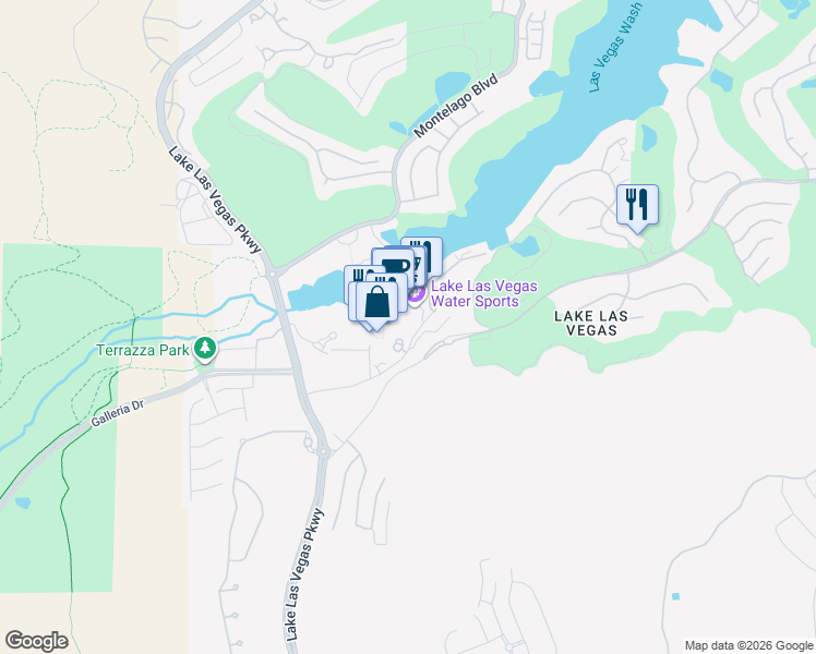 map of restaurants, bars, coffee shops, grocery stores, and more near 30 Strada Di Villaggio in Henderson