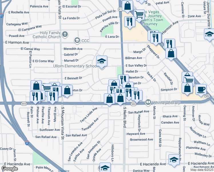 map of restaurants, bars, coffee shops, grocery stores, and more near 4889 Blanton Drive in Las Vegas