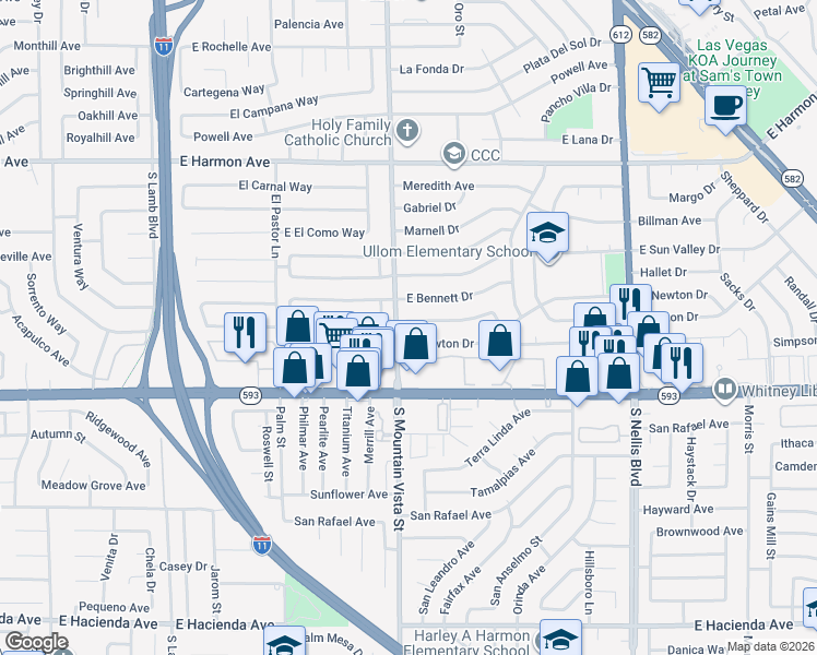 map of restaurants, bars, coffee shops, grocery stores, and more near 4631 Rita Drive in Las Vegas