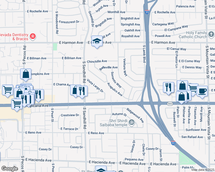 map of restaurants, bars, coffee shops, grocery stores, and more near 3961 Acapulco Avenue in Las Vegas