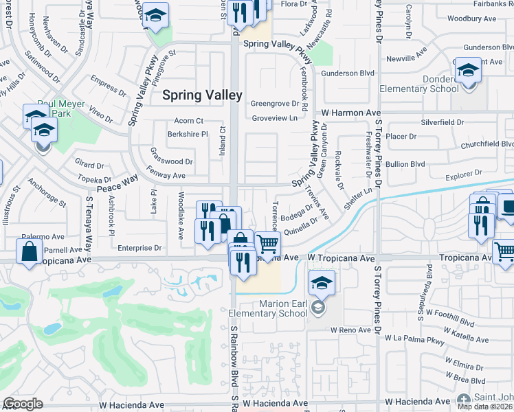map of restaurants, bars, coffee shops, grocery stores, and more near 4805 Nara Vista Way in Las Vegas