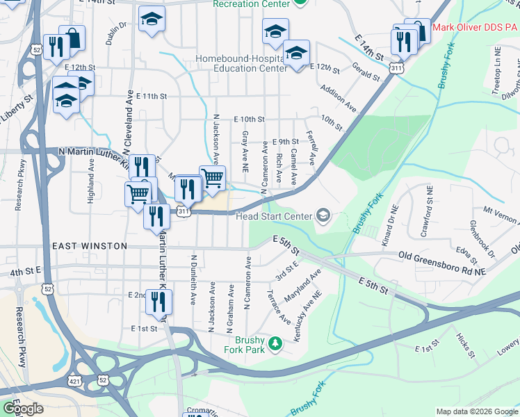 map of restaurants, bars, coffee shops, grocery stores, and more near in Winston-Salem