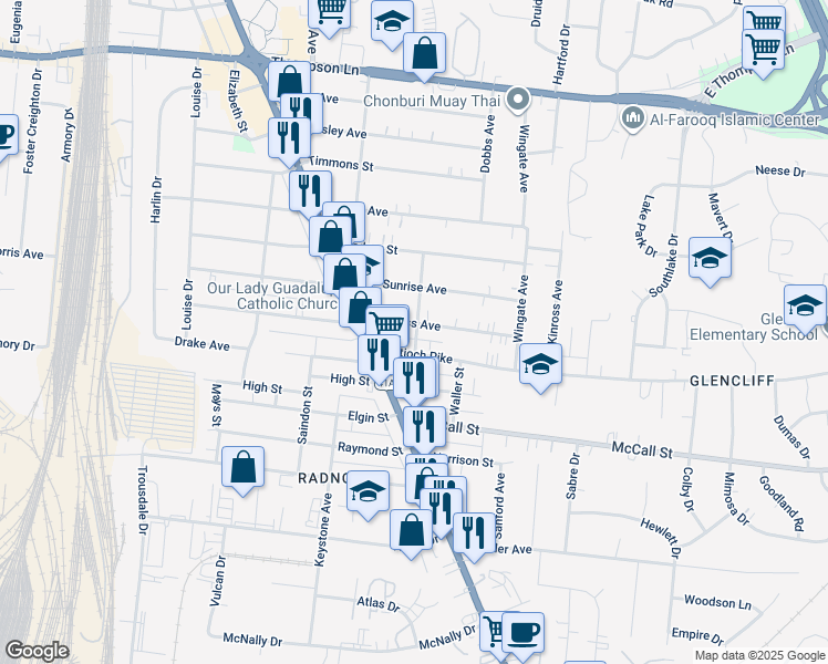 map of restaurants, bars, coffee shops, grocery stores, and more near 324 Antioch Pike in Nashville