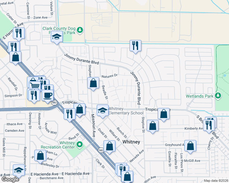 map of restaurants, bars, coffee shops, grocery stores, and more near 5951 Via Capri in Las Vegas