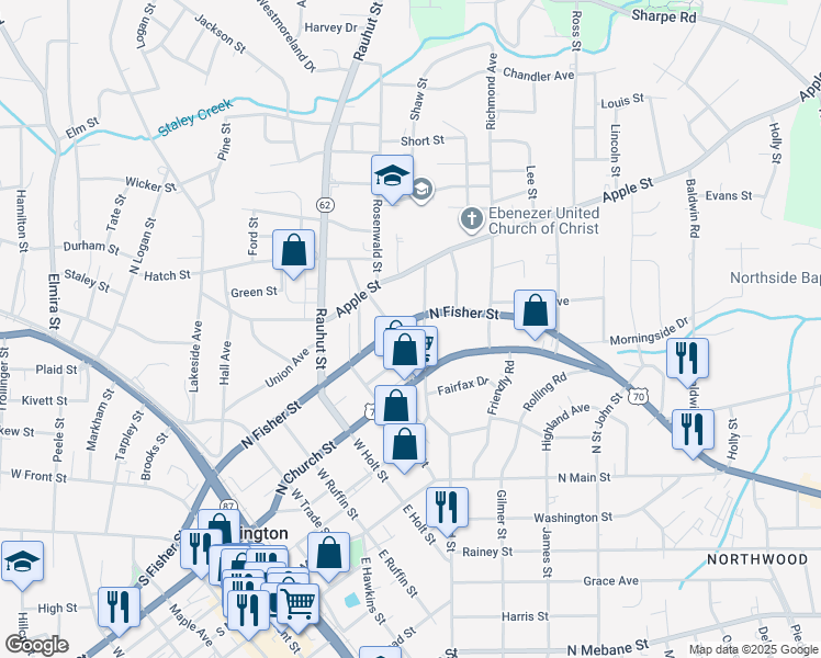 map of restaurants, bars, coffee shops, grocery stores, and more near 321 Vance Street in Burlington