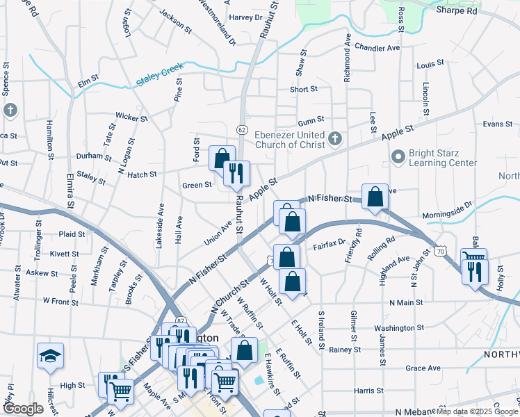 map of restaurants, bars, coffee shops, grocery stores, and more near 436 Jeffries Street in Burlington