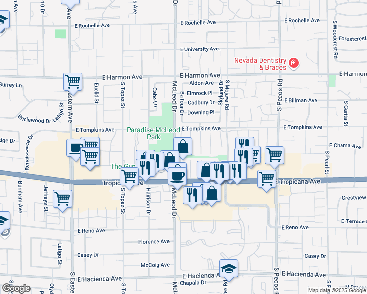 map of restaurants, bars, coffee shops, grocery stores, and more near 4768 West Montara Circle in Las Vegas