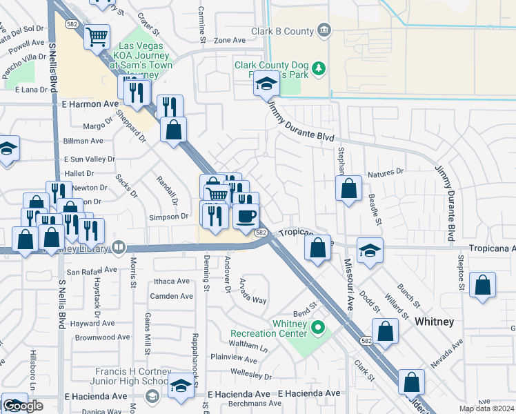 map of restaurants, bars, coffee shops, grocery stores, and more near 5518 Parlay Way in Las Vegas