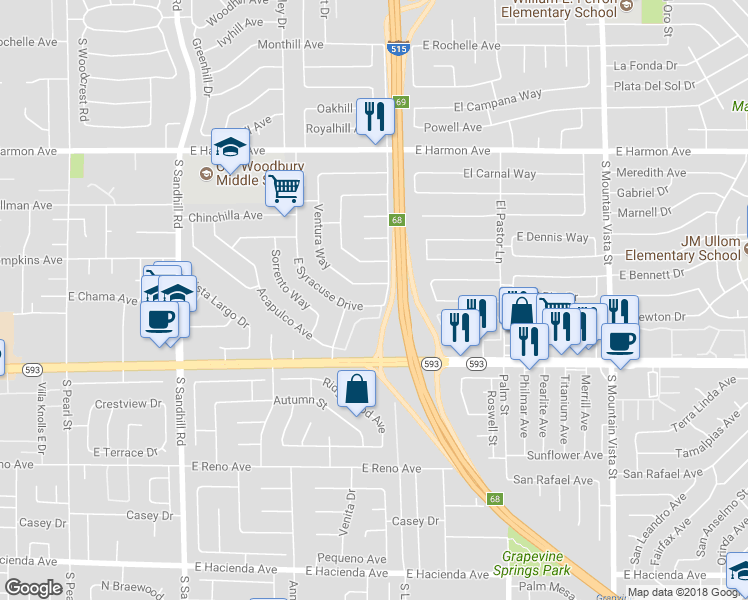 map of restaurants, bars, coffee shops, grocery stores, and more near 4086 Syracuse Drive in Las Vegas