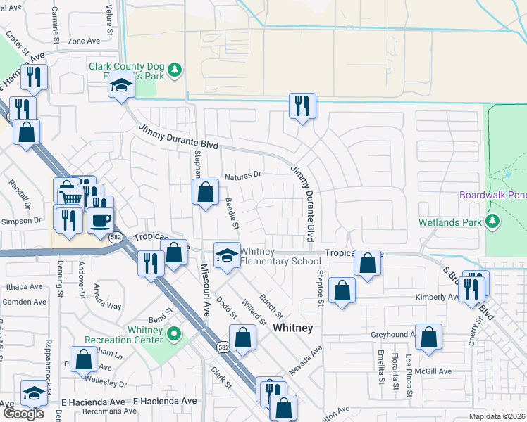 map of restaurants, bars, coffee shops, grocery stores, and more near 5900 Calle Del Mar in Las Vegas