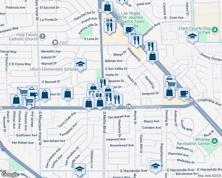 map of restaurants, bars, coffee shops, grocery stores, and more near 5063 Blanton Drive in Las Vegas