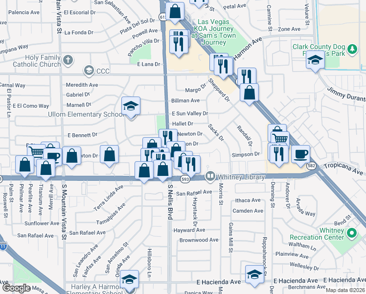 map of restaurants, bars, coffee shops, grocery stores, and more near 5071 Blanton Drive in Las Vegas