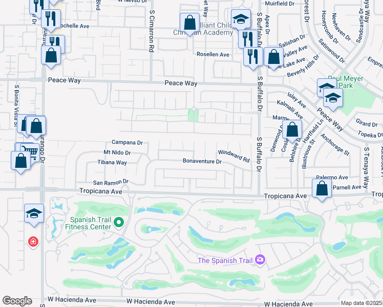 map of restaurants, bars, coffee shops, grocery stores, and more near 8043 Shadowvale Drive in Las Vegas