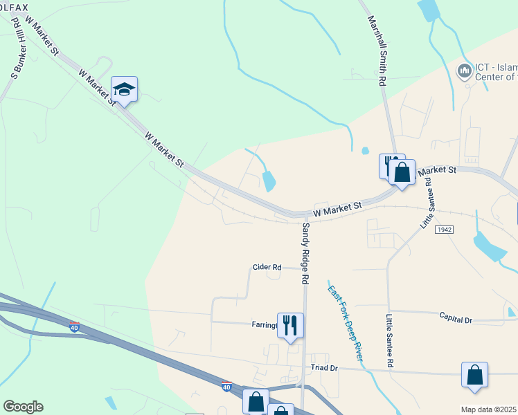 map of restaurants, bars, coffee shops, grocery stores, and more near 9015 West Market Street in Greensboro