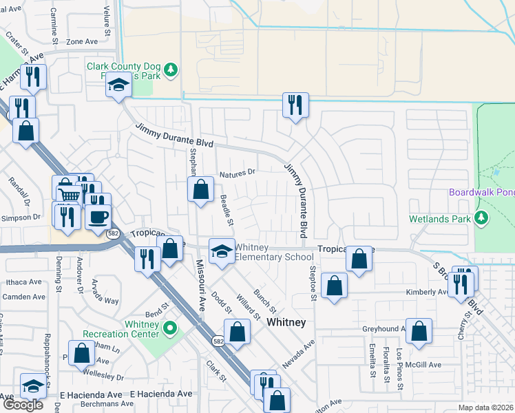 map of restaurants, bars, coffee shops, grocery stores, and more near 5900 Calle Del Mar in Las Vegas