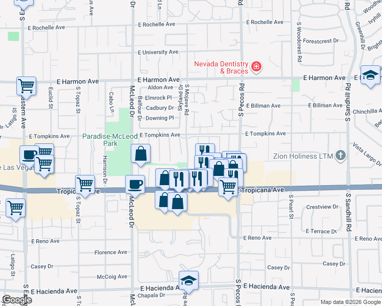 map of restaurants, bars, coffee shops, grocery stores, and more near 4803 South Mojave Road in Las Vegas