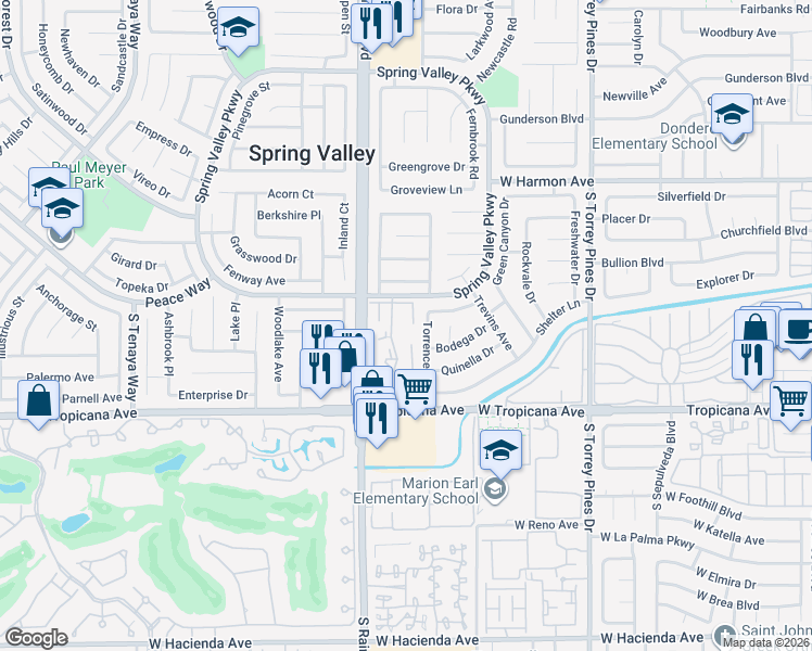 map of restaurants, bars, coffee shops, grocery stores, and more near 4805 Nara Vista Way in Las Vegas