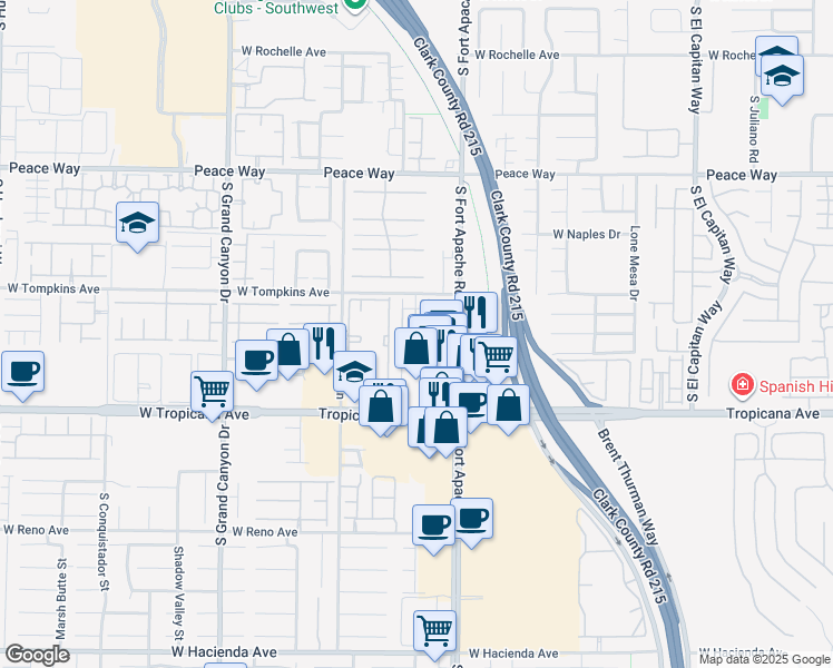 map of restaurants, bars, coffee shops, grocery stores, and more near 9475 West Tompkins Avenue in Las Vegas