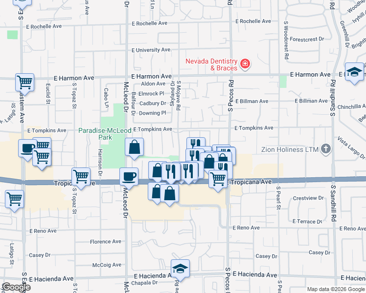 map of restaurants, bars, coffee shops, grocery stores, and more near 4803 South Mojave Road in Las Vegas