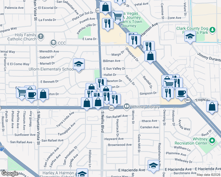 map of restaurants, bars, coffee shops, grocery stores, and more near 5071 Blanton Drive in Las Vegas
