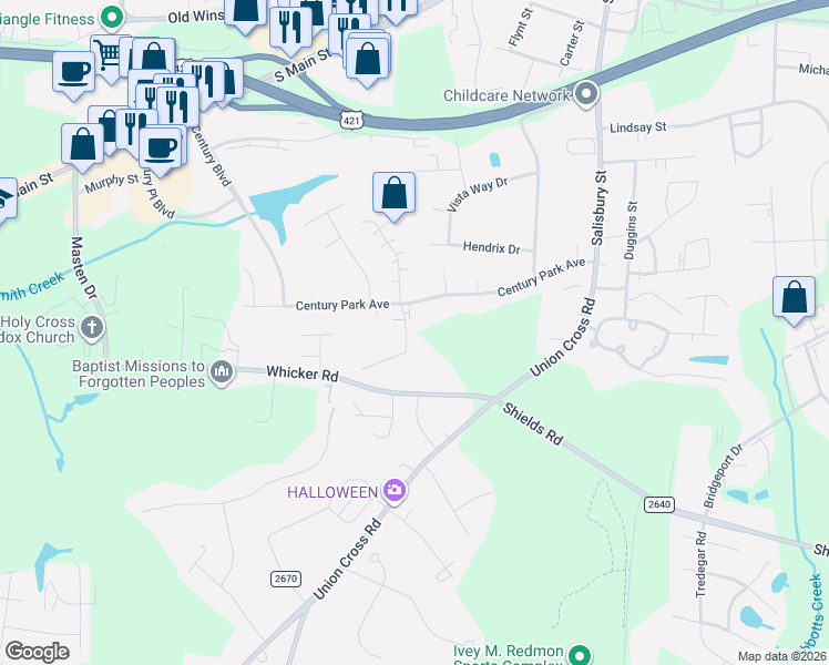 map of restaurants, bars, coffee shops, grocery stores, and more near 522 Brookside Court in Kernersville