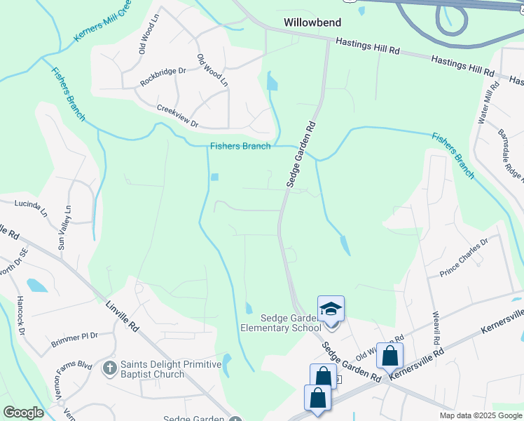 map of restaurants, bars, coffee shops, grocery stores, and more near 4870 Katherine Ridge Drive in Kernersville
