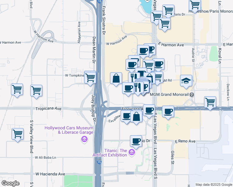 map of restaurants, bars, coffee shops, grocery stores, and more near 4882 Frank Sinatra Drive in Las Vegas