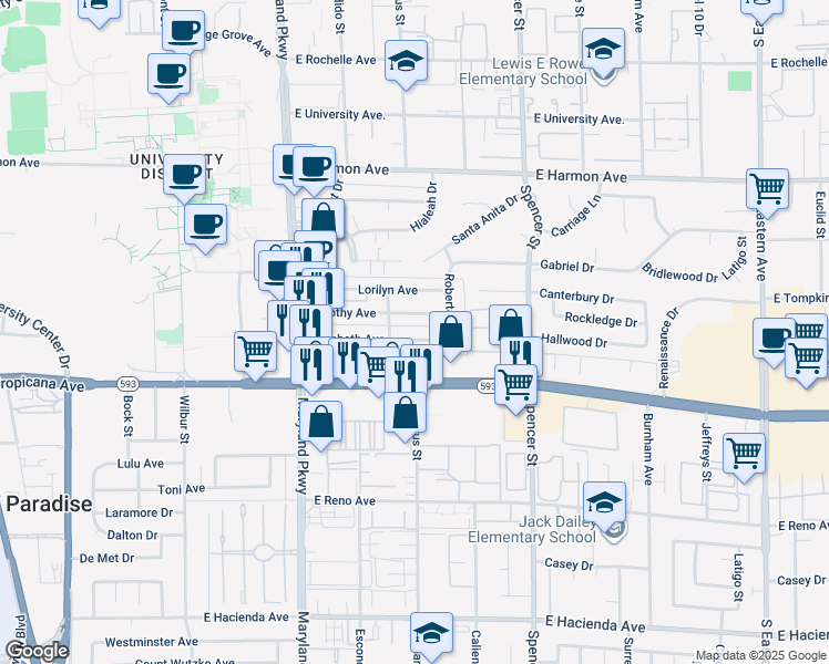map of restaurants, bars, coffee shops, grocery stores, and more near 1502 Elizabeth Avenue in Las Vegas