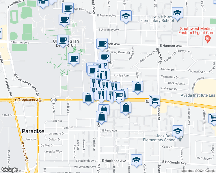 map of restaurants, bars, coffee shops, grocery stores, and more near 1307 Elizabeth Avenue in Las Vegas