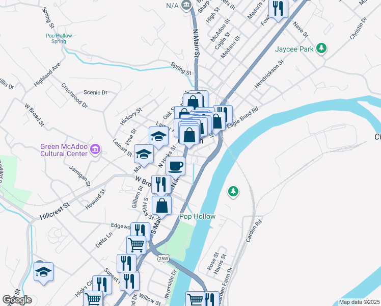 map of restaurants, bars, coffee shops, grocery stores, and more near 245 North Main Street in Clinton