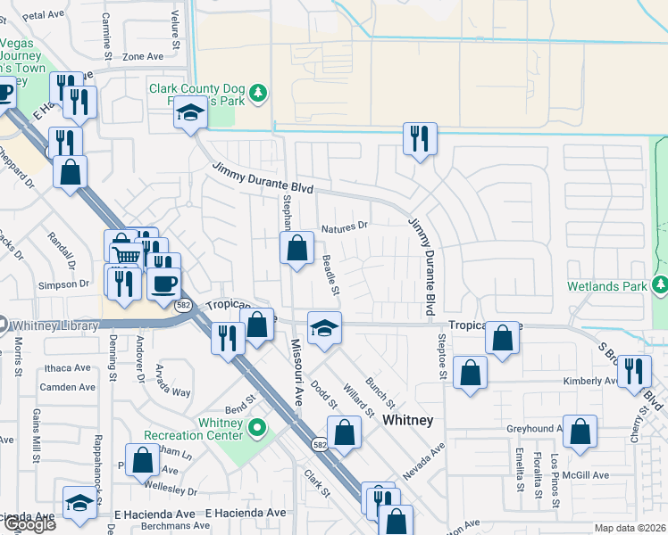 map of restaurants, bars, coffee shops, grocery stores, and more near 4778 Beadle Street in Las Vegas