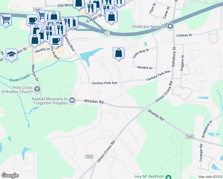 map of restaurants, bars, coffee shops, grocery stores, and more near 405 Century Court in Kernersville