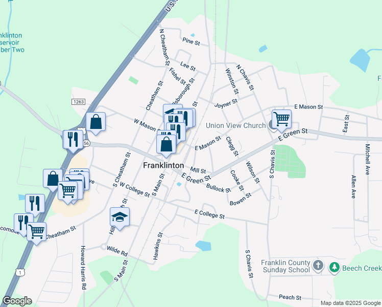 map of restaurants, bars, coffee shops, grocery stores, and more near Sterling Street in Franklinton