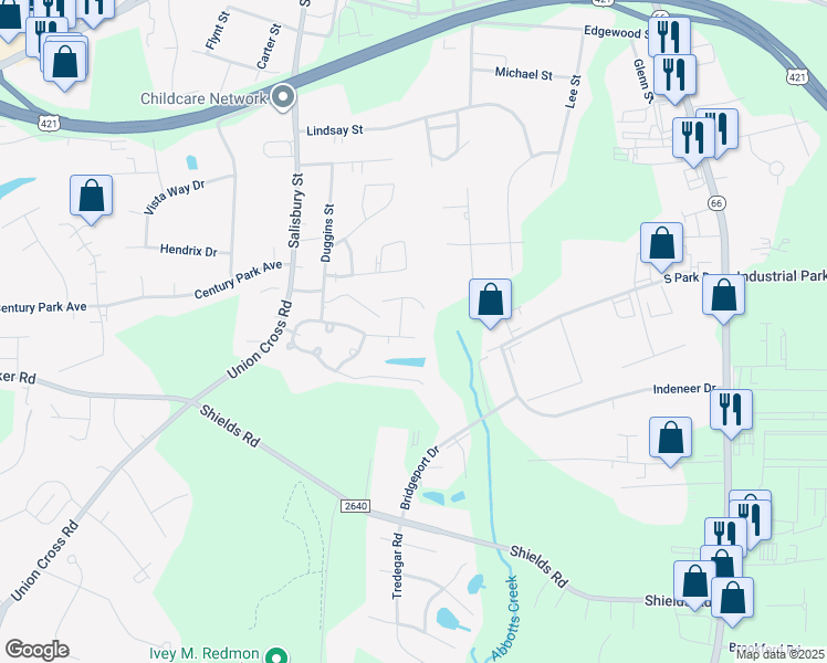 map of restaurants, bars, coffee shops, grocery stores, and more near 705 Charles Conner Drive in Kernersville
