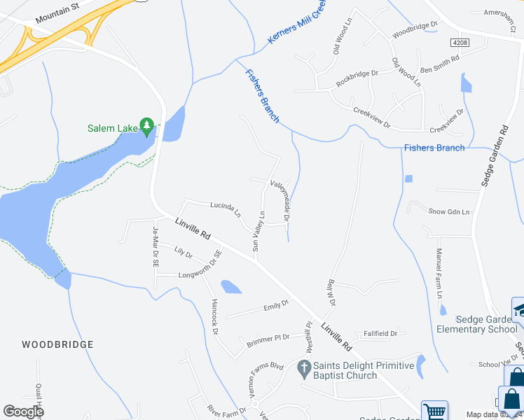 map of restaurants, bars, coffee shops, grocery stores, and more near 4617 Sun Valley Lane in Kernersville