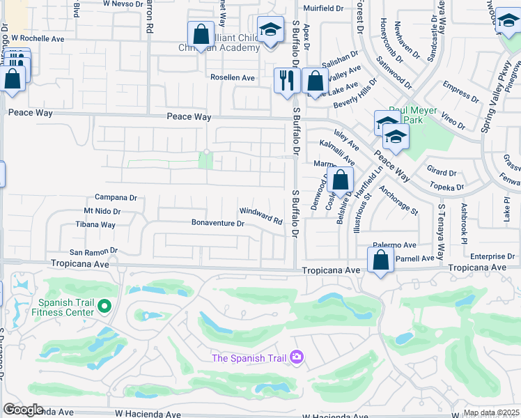 map of restaurants, bars, coffee shops, grocery stores, and more near 7882 Windward Road in Las Vegas