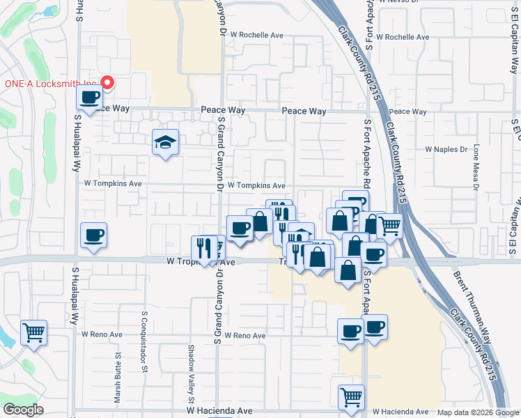 map of restaurants, bars, coffee shops, grocery stores, and more near 9685 Midnight Sun Avenue in Las Vegas