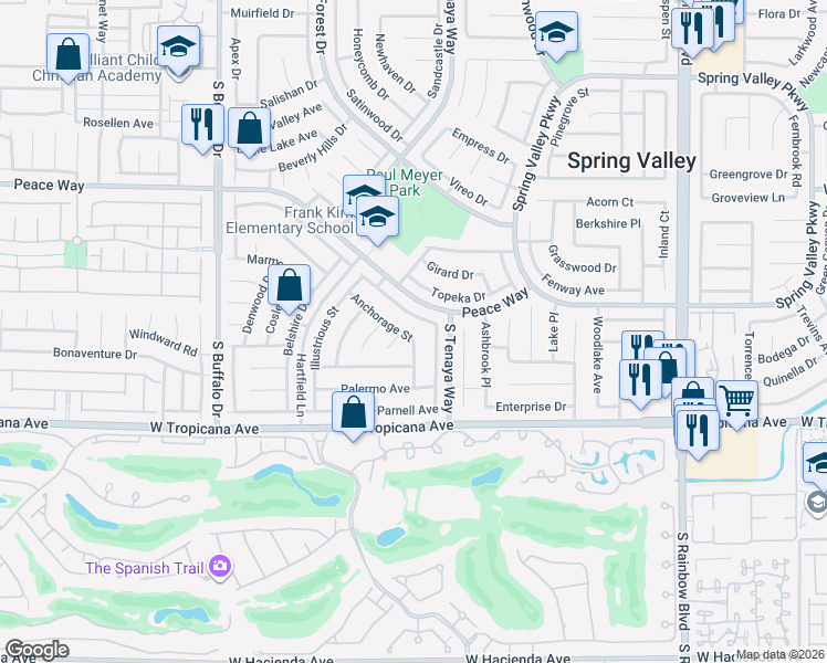 map of restaurants, bars, coffee shops, grocery stores, and more near 4764 Anchorage Street in Las Vegas