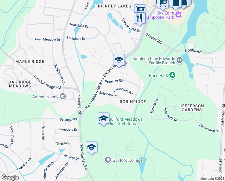 map of restaurants, bars, coffee shops, grocery stores, and more near 5524 Robinridge Road in Greensboro